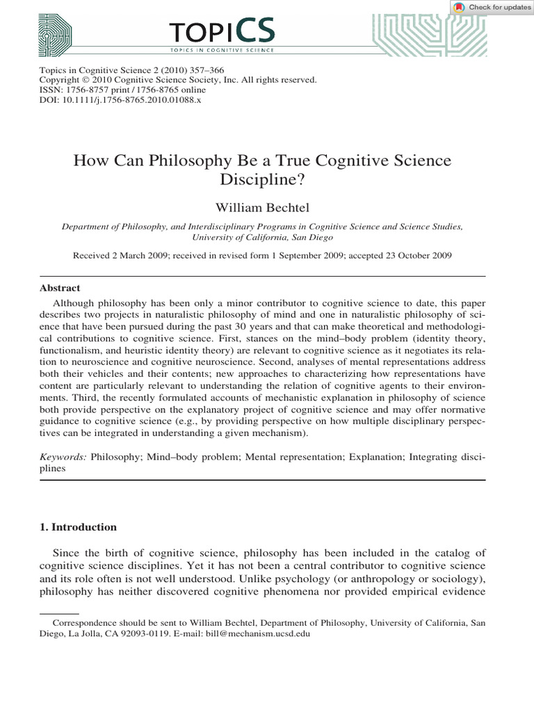 Topics In Cognitive Science 2010 Bechtel How Can Philosophy Be A