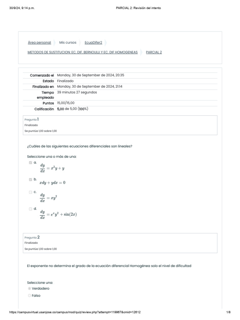 PARCIAL 2 - Revisión Del Intento 2 Ecuaciones | PDF | Ecuaciones ...