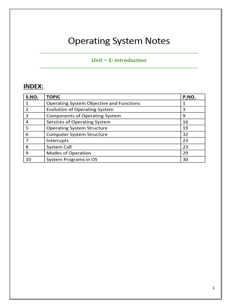 Operating System Notes: Index | PDF | Operating System | Computer Data ...