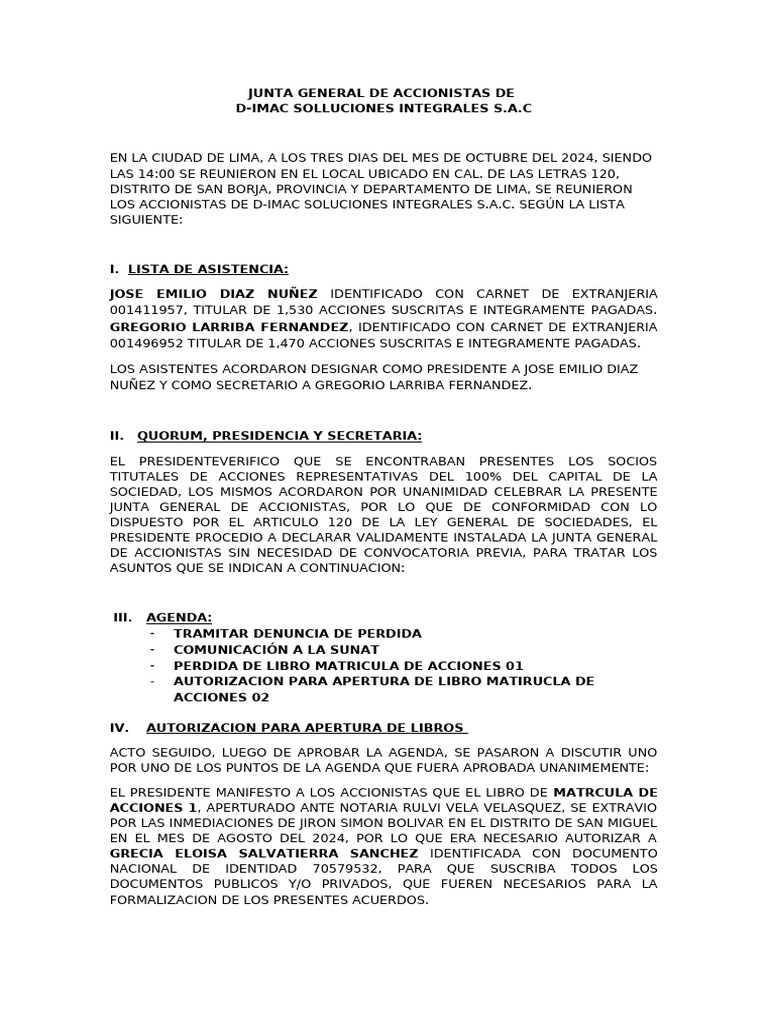 Junta General de Accionistas Modelo | PDF | Gobierno