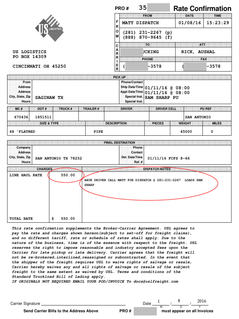 RateconfirmationSample1 230513 185325 | PDF | Cargo | Vehicles