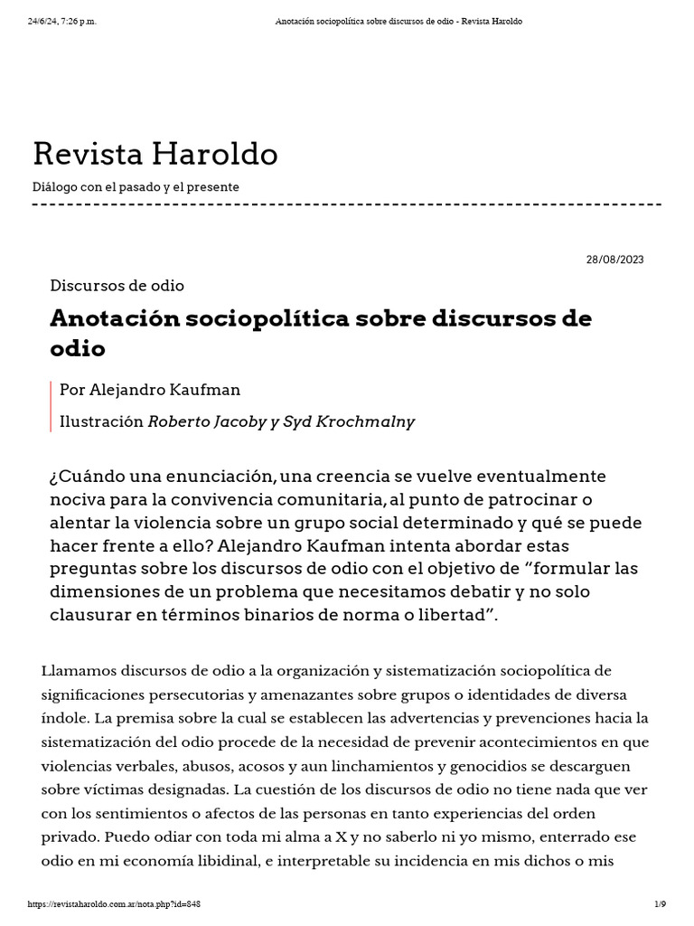 Discursos de odio: análisis sociopolítico | PDF | Odio | El discurso ...