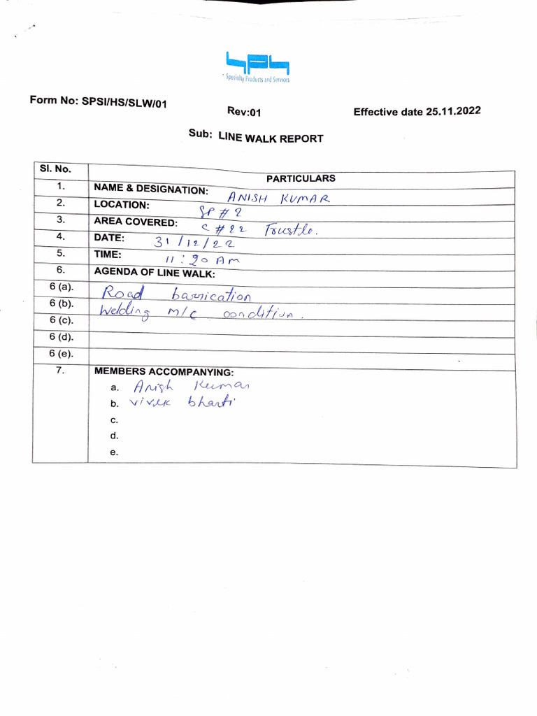 Line Walk Report for Specialty Products | PDF