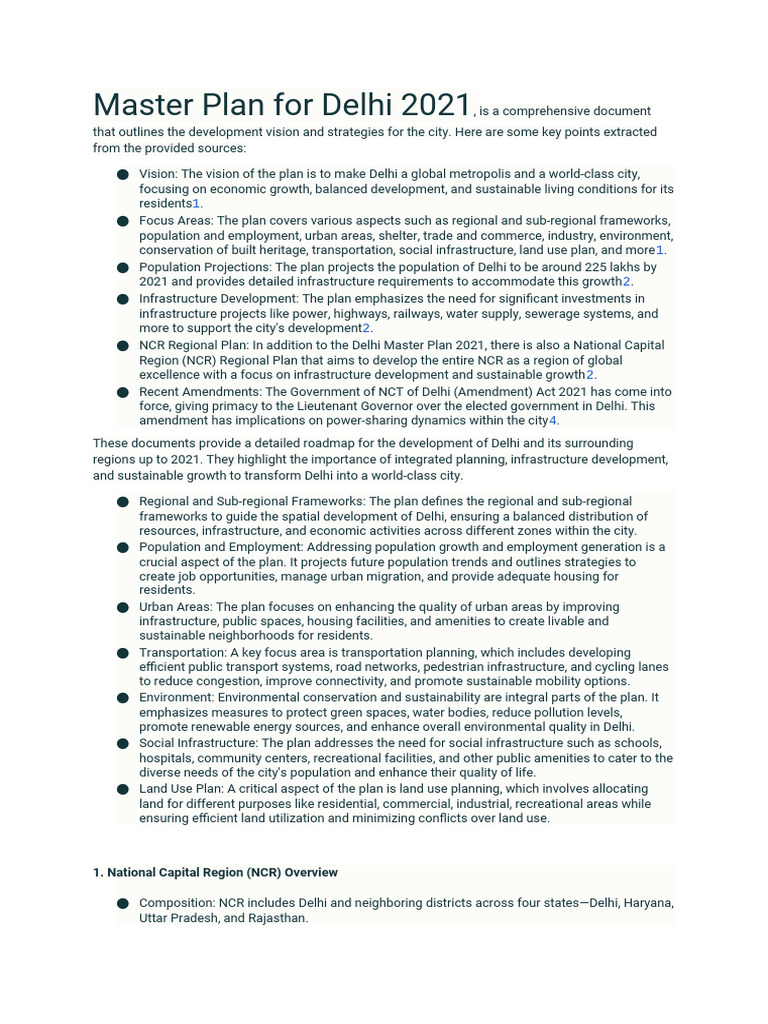 Master Plan For Delhi 2021, Is A Comprehensive Document That Outlines ...