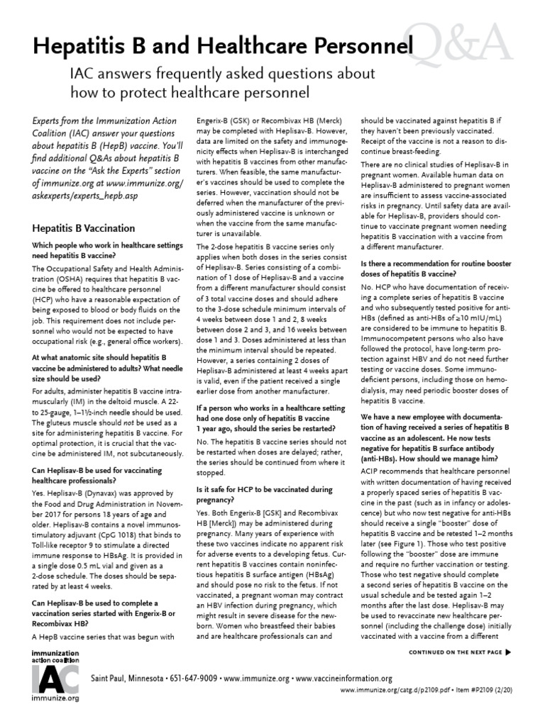 Hepatitis B Vaccine Guidelines for HCP | PDF | Hepatitis B | Vaccines