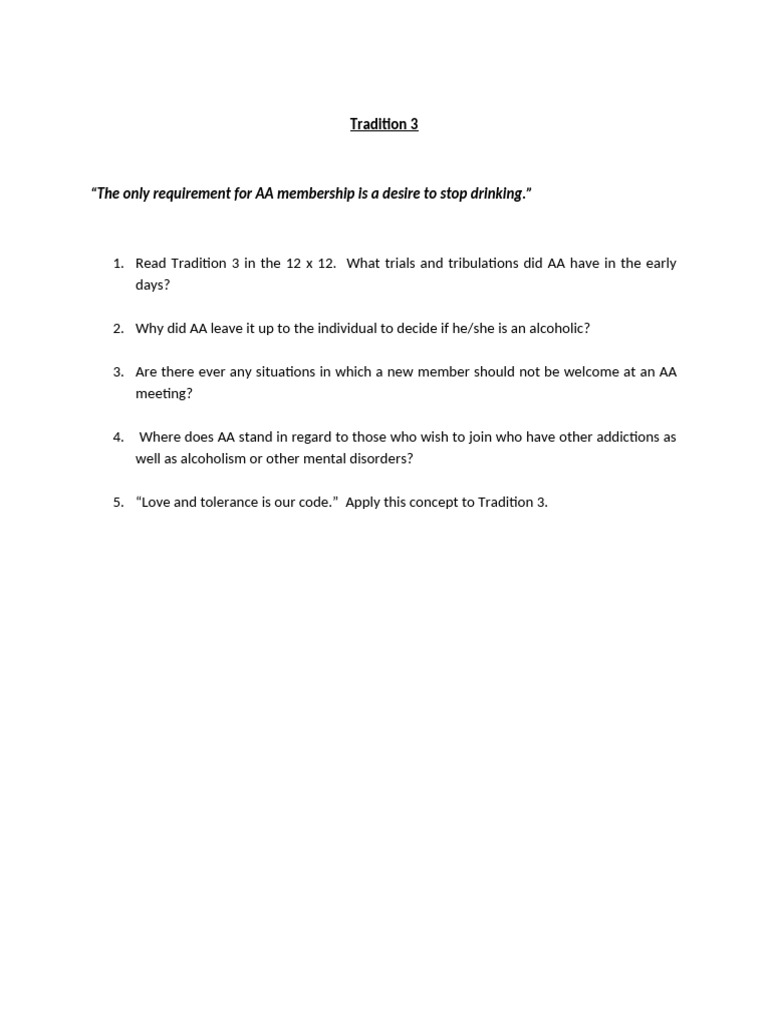 Understanding AA Tradition 3 | PDF | Self-Improvement