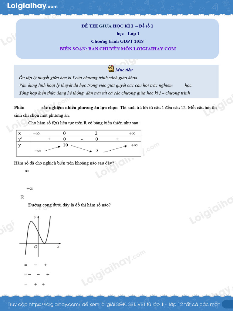 De Thi Giua Ki 1 Toan 12 de So 1 1729675960 | PDF