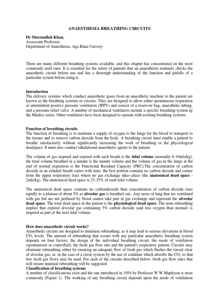 Anaesthesia Breathing Circuits PDF Breathing Respiratory System
