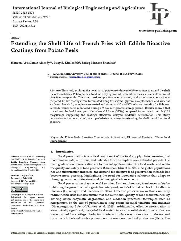 Extending The Shelf Life of French Fries With Edib | PDF | Food ...