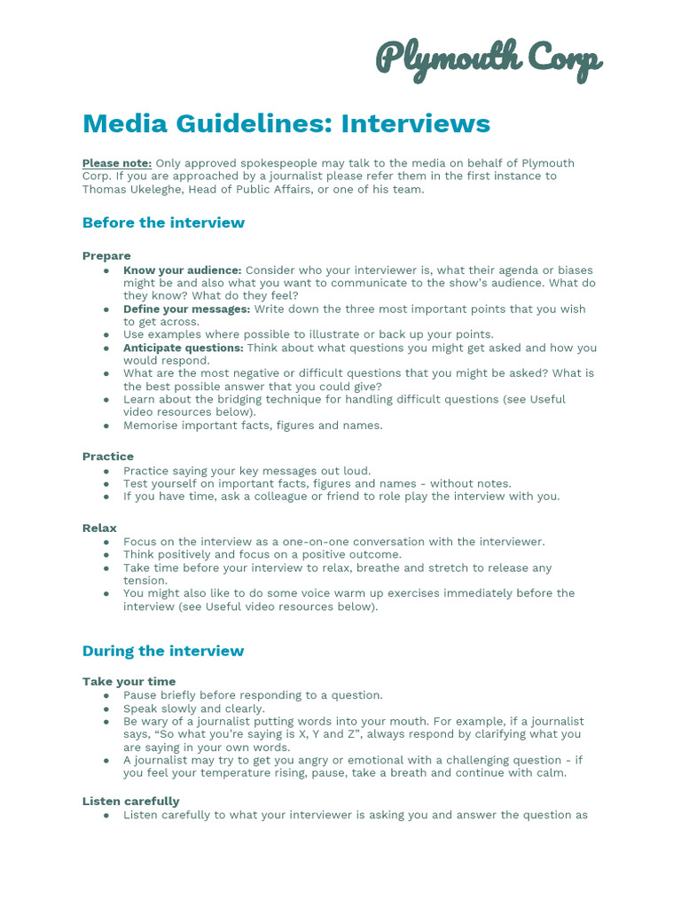 Media Guidelines Interviews | PDF | Body Language | Social Psychology