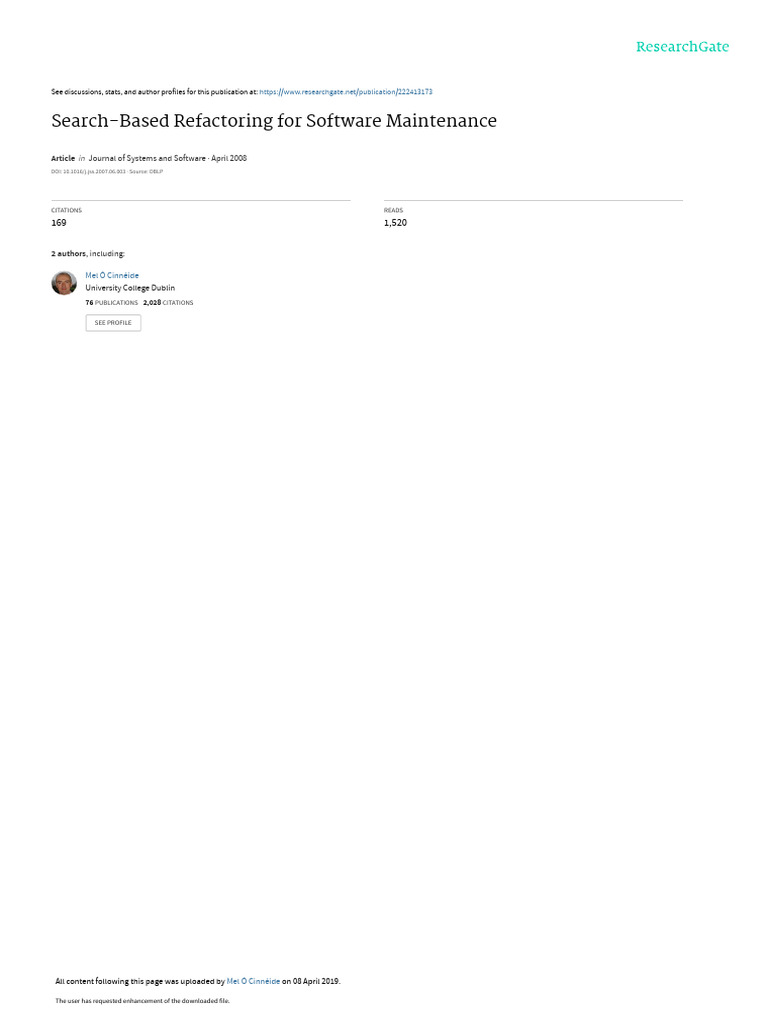 Search-Based Refactoring For Software Maintenance | PDF | Class ...
