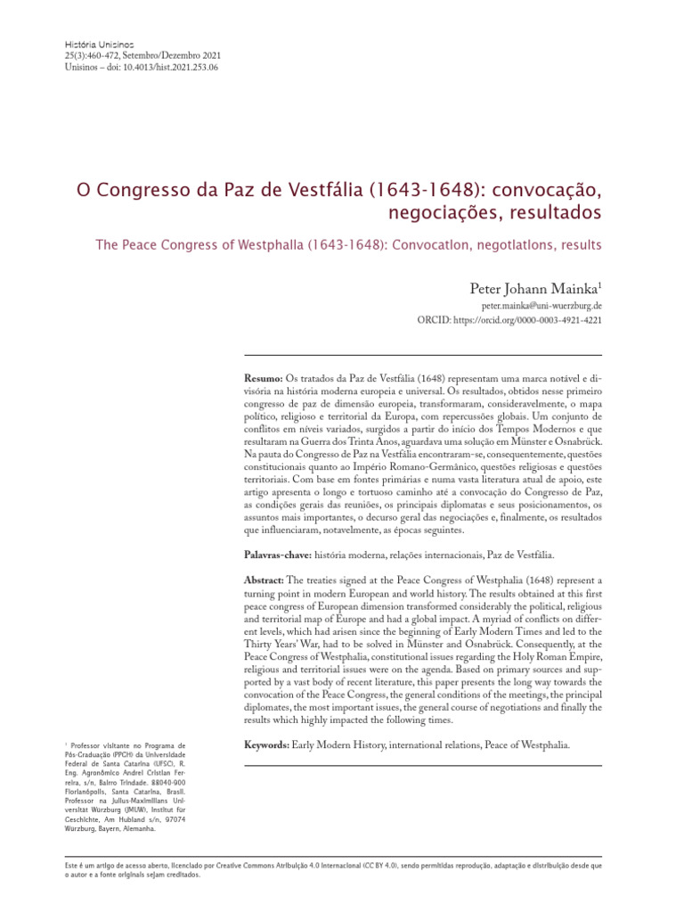 Congresso da Paz de Vestfália: Negociações e Resultados | PDF | Sagrado ...