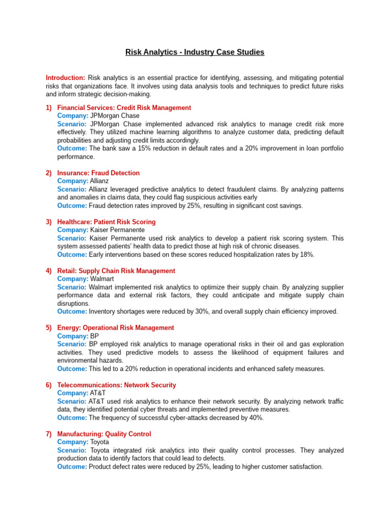 Risk Analytics: Industry Case Studies | PDF | Technology & Engineering
