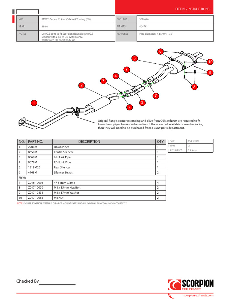 BMW E30 Scorpion Exhaust Fit Kit Guide | PDF | Car Manufacturers | Vehicles
