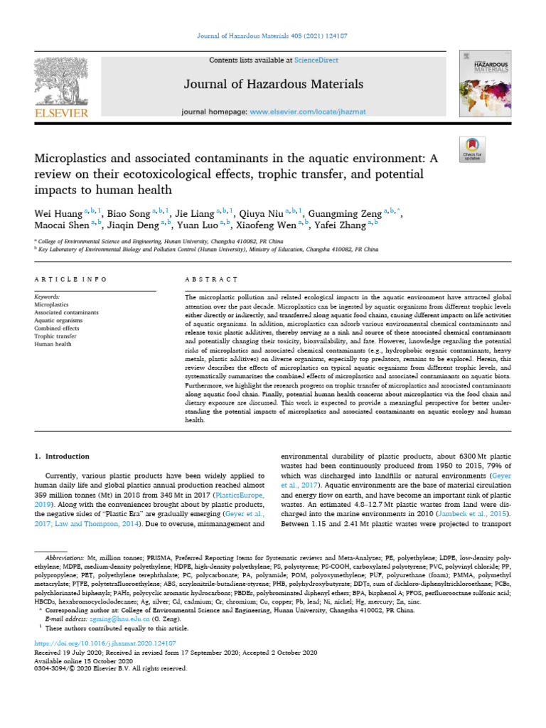 Microplastics and Associated Contaminants in The Aquatic Environment ...