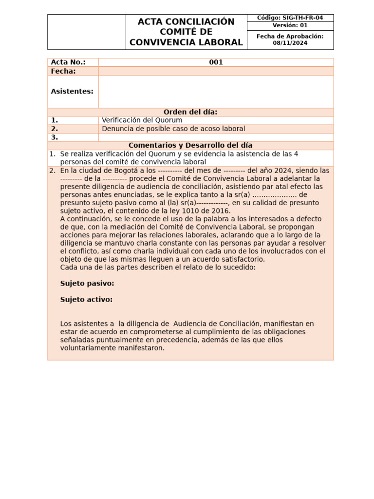 Acta de Conciliación Laboral 2024 | PDF