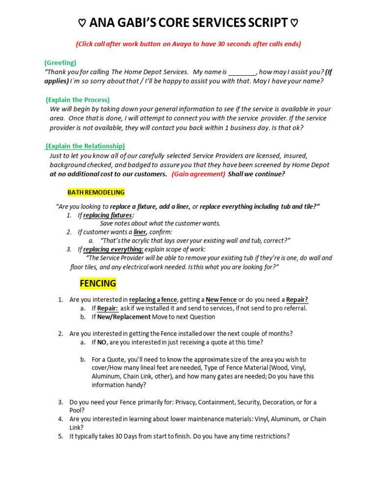Home Depot Services Call Script | PDF | Home & Garden