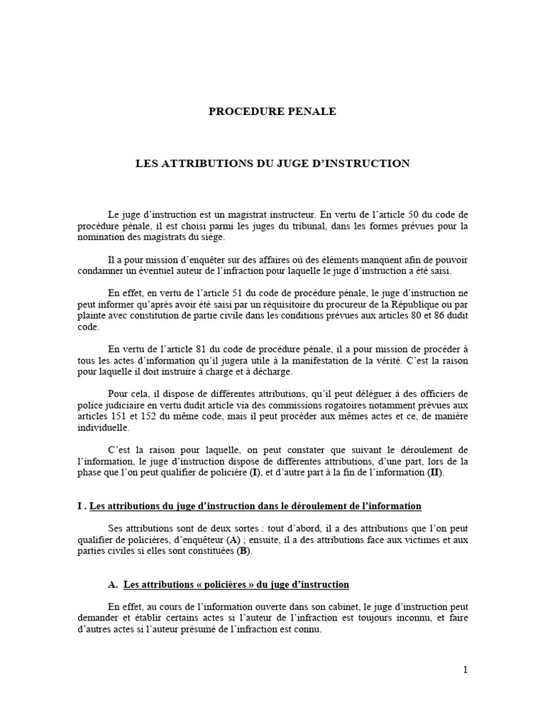 Attributions du Juge d'Instruction | PDF | Juge | Loi criminelle
