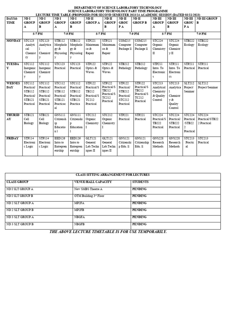 Proposed Science Lab Timetable 2023/24 | PDF | Physical Sciences ...