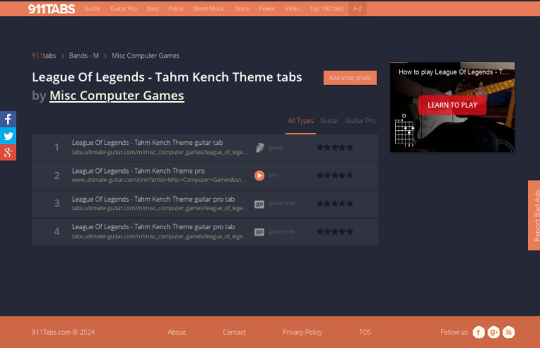 League of Legends - Tahm Kench Theme Chords & Tabs by Misc Computer ...