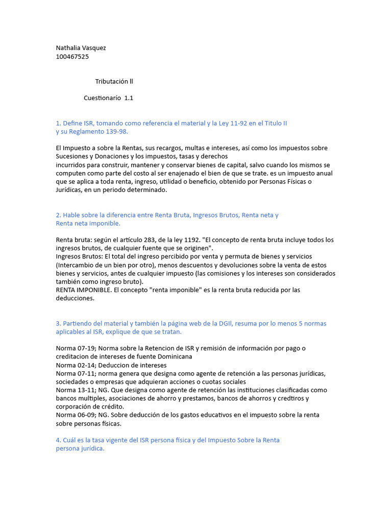 Tarea 1.1 de Tributación LL | PDF | Impuesto sobre la renta | Impuestos