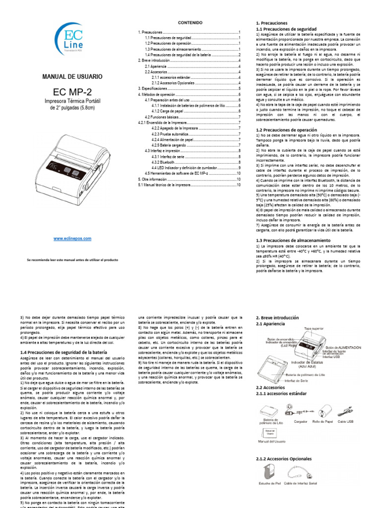 Manual EC MP 2 | PDF | Impresora (Computación) | Bluetooth