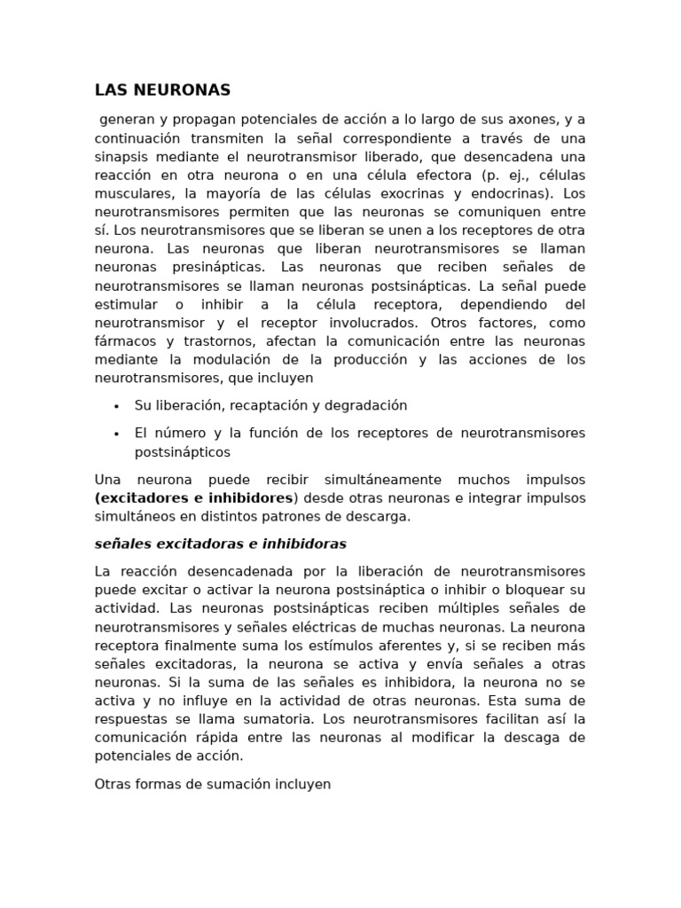 Las Neuronas 242424 | PDF | Sinapsis | Neurotransmisor