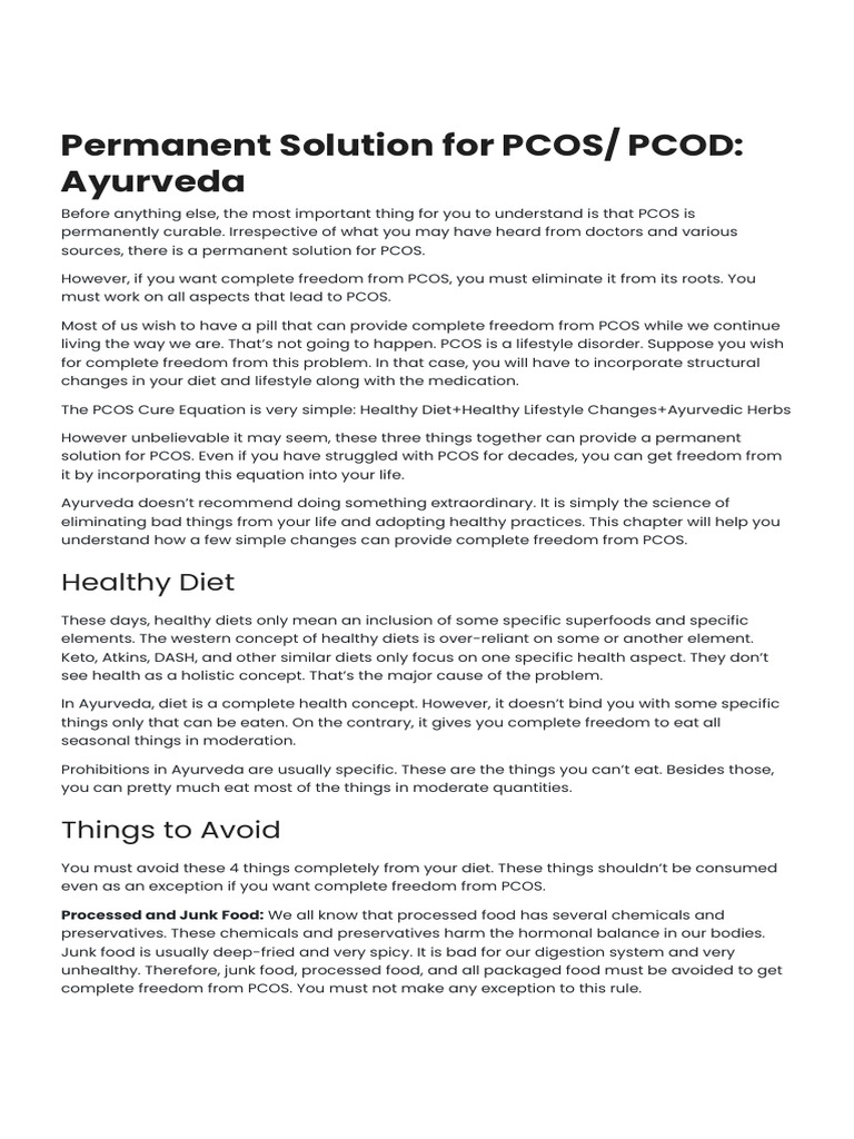 Permanent Solution For PCOS - PCOD - Ayurveda Gynoveda | PDF | Sleep ...