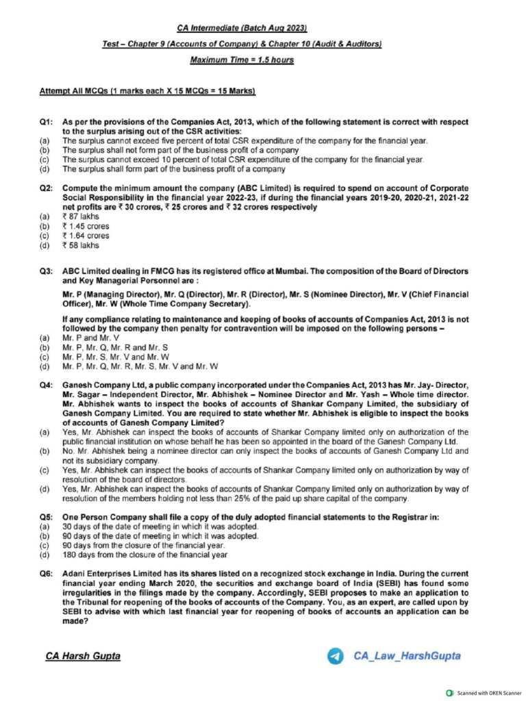 TEST 5-LAW @CA - Inter - Topper | PDF