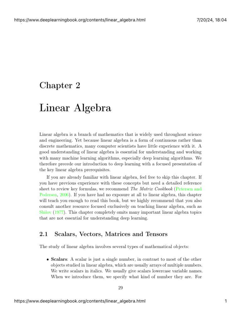 Linear Algebra for Deep Learning | PDF | Matrix (Mathematics) | Tensor