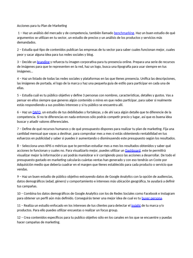 Acciones para Tu Plan de Marketing | PDF | Blog | Youtube