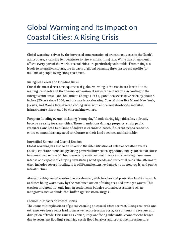 Global Warming's Threat to Coastal Cities | PDF | Climate Change | Sea ...