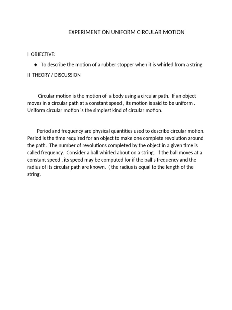 Uniform Circular Motion Experiment | PDF | Force | Acceleration