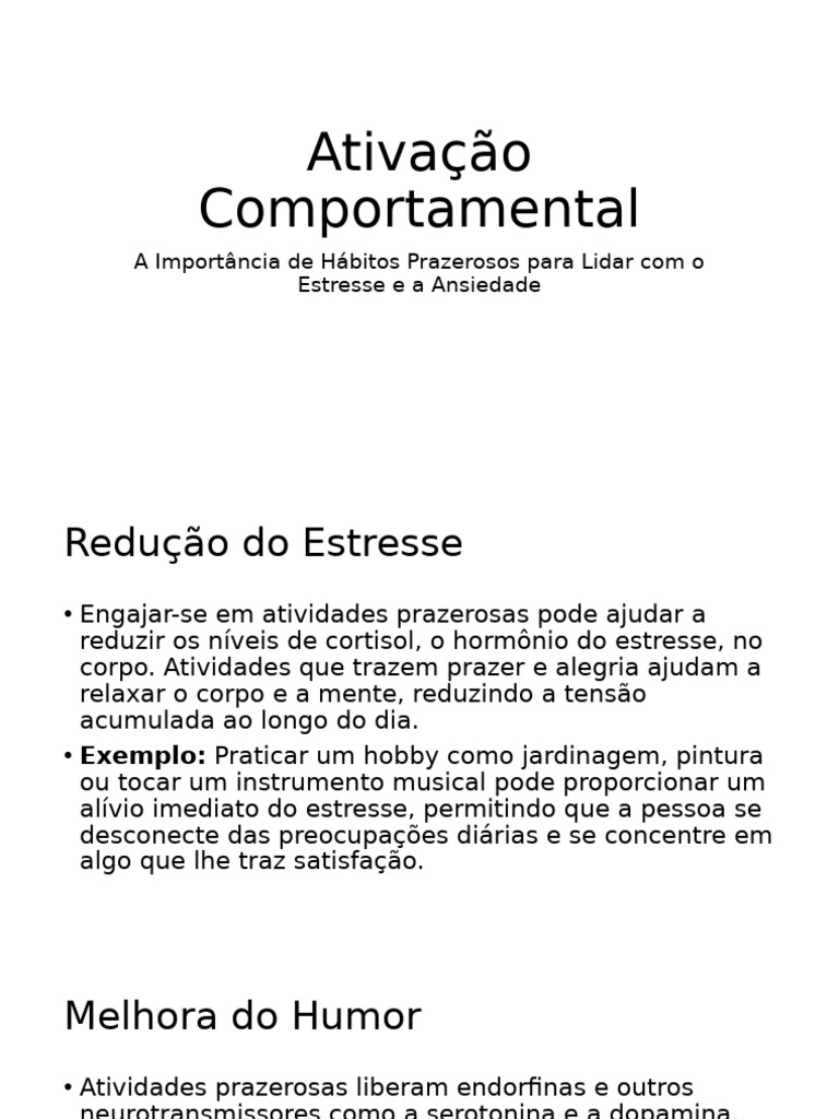 Hábitos Prazerosos Contra Estresse e Ansiedade | PDF | Dormir ...