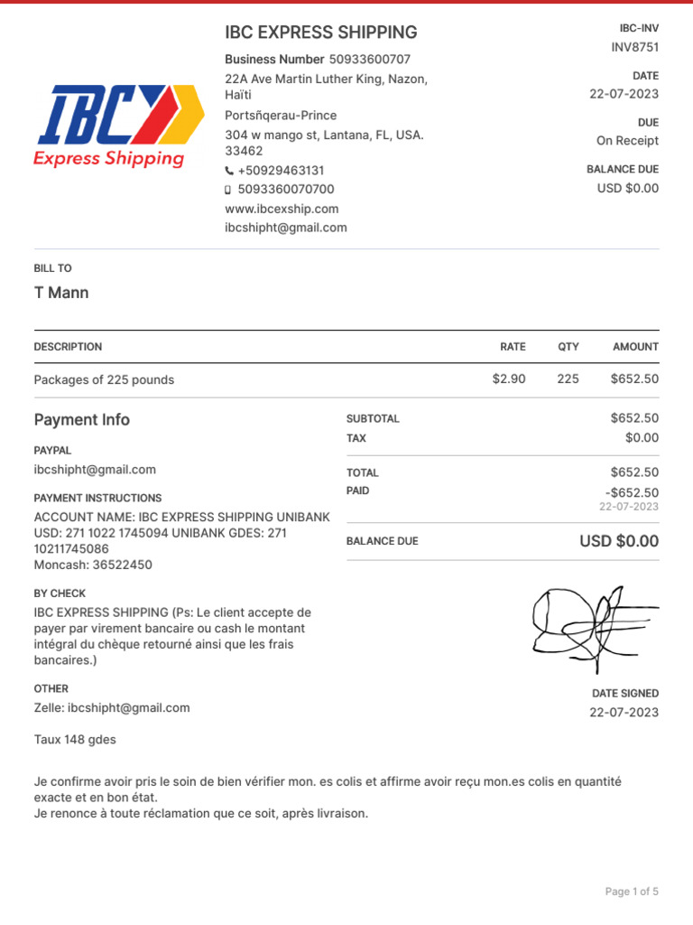 IBC Express Shipping Invoice Details | PDF