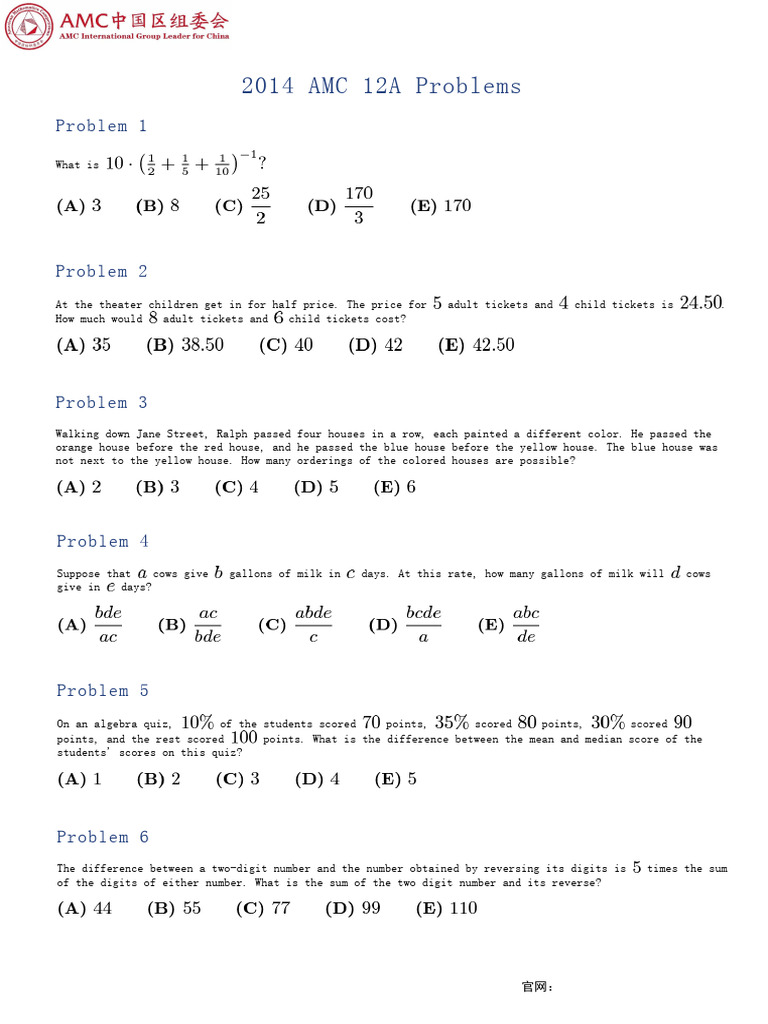 2014 AMC 12A Problem Solutions | PDF | Sphere | Triangle