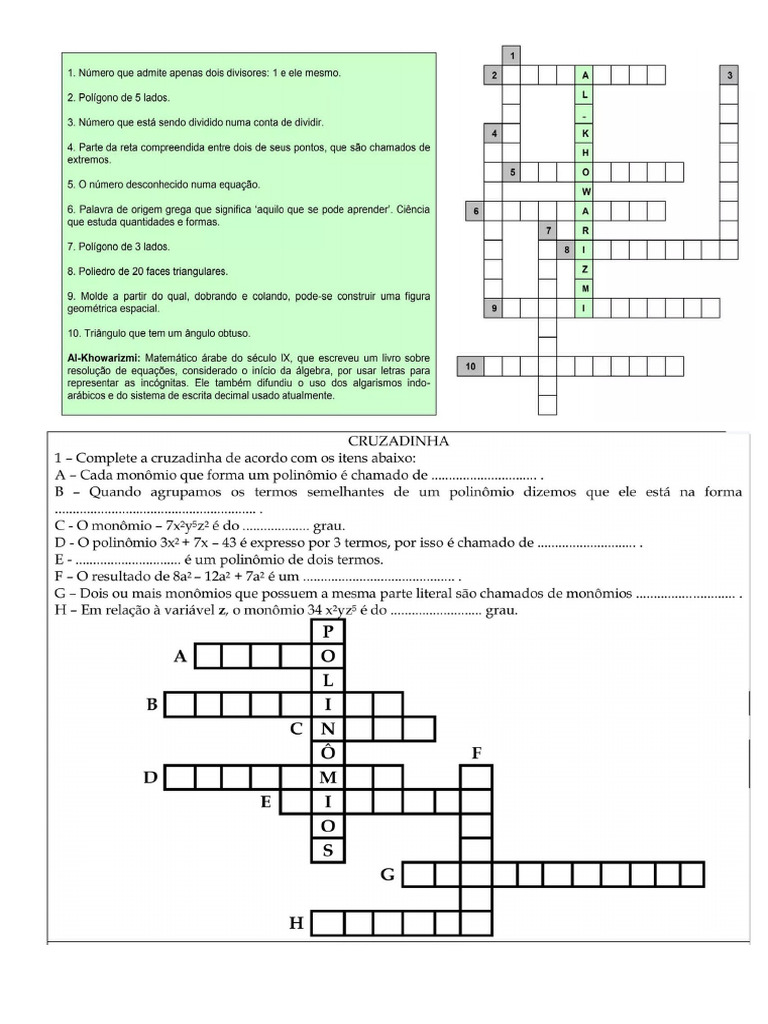 Doc1.docx CRUZADINHA MATEMÁTICA | PDF
