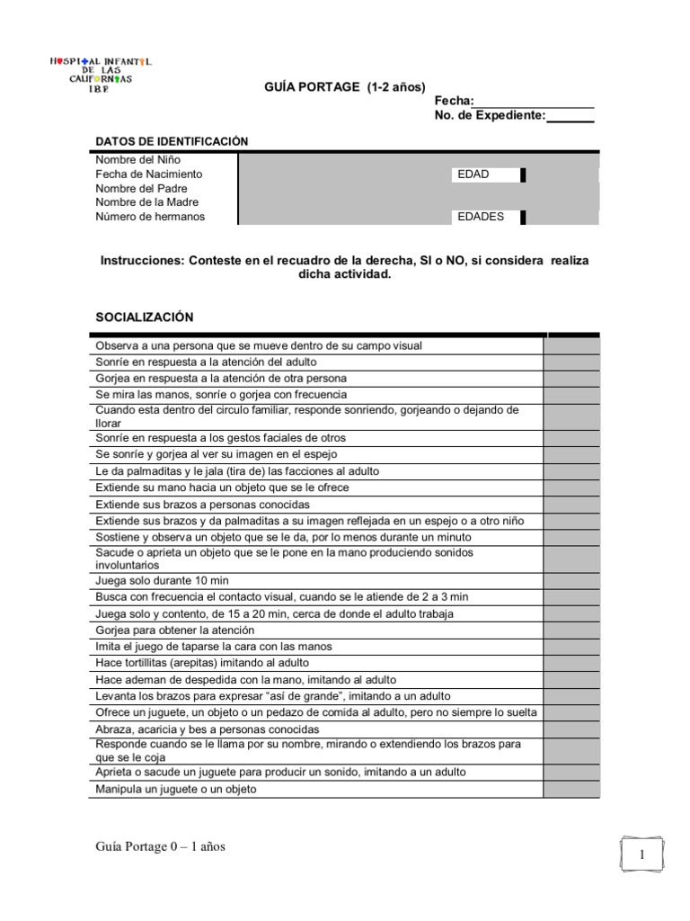 Guia Portage 0-1 Años | PDF | Adultos | Pie