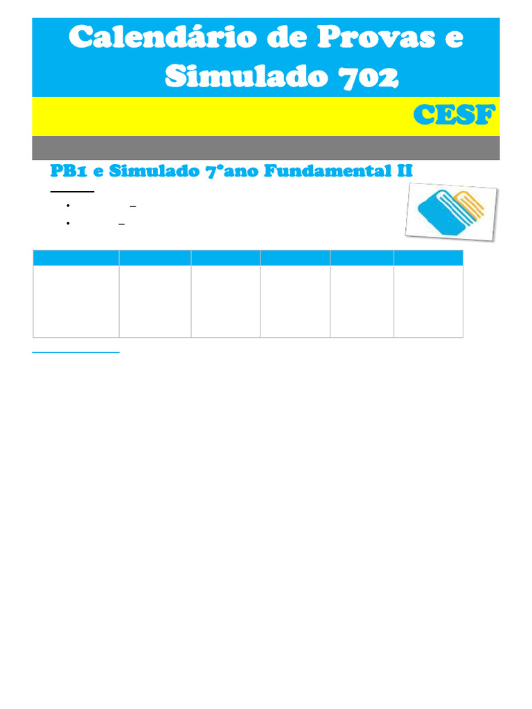 Calendário de Provas e Simulado PB1 702 B | PDF | Science | Física