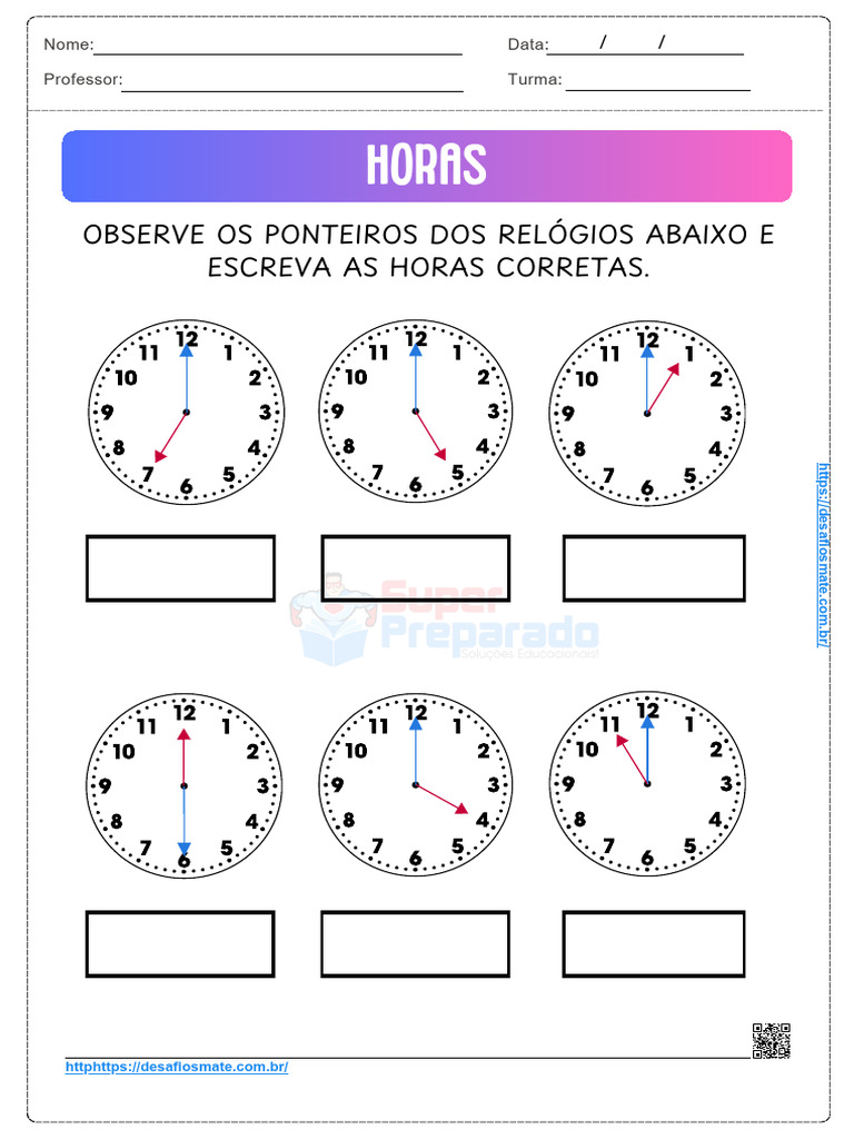 Atividades de Horas para 2º Ano | PDF | Artes Linguísticas e Disciplina