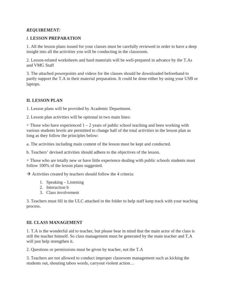 REQUIREMENT | PDF | Teachers | Lesson Plan