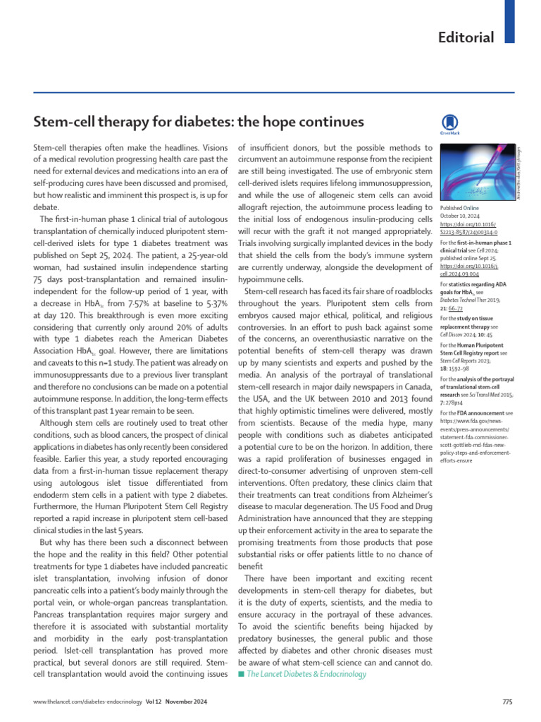 Stem Cell Therapy For Diabetes The Hope Continues | PDF | Stem Cell ...
