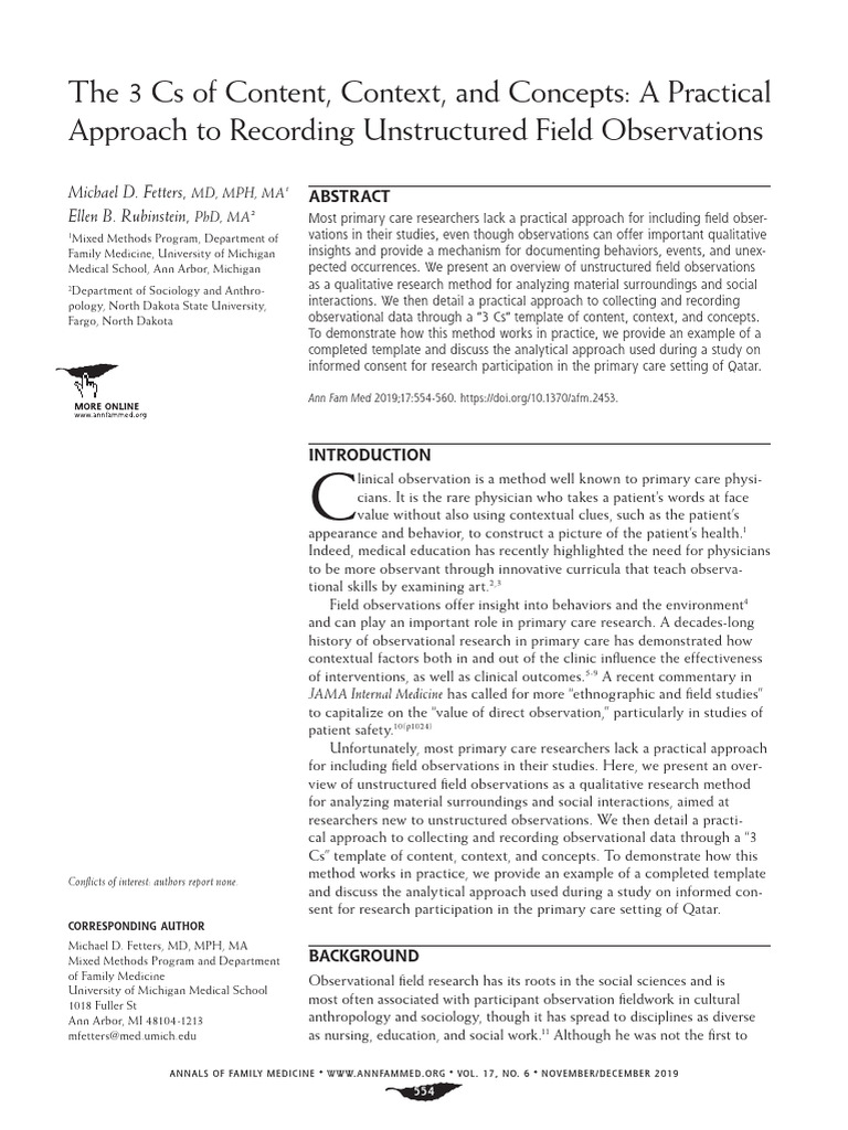 3 Cs for Unstructured Field Observations | PDF | Field Research | Data