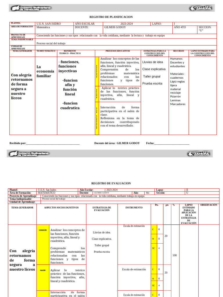 4to Año I Lapso de MATEMATICA | PDF | Evaluación | Aprendizaje