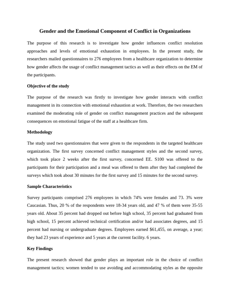 Gender's Impact on Workplace Conflict Management | PDF | Gender ...