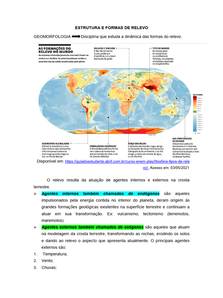 Estrutura e Tipos de Relevo Terrestre | PDF | Terreno | Solo