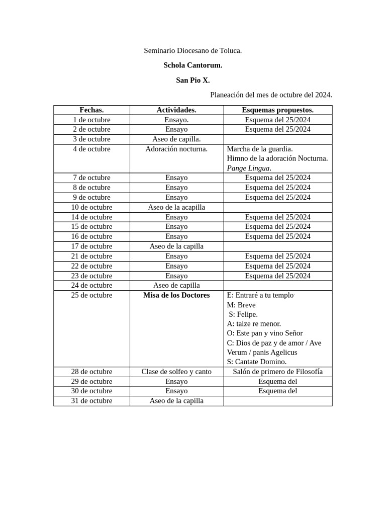 Actividades de Octubre 2024 en Schola Cantorum | PDF | Artes del ...