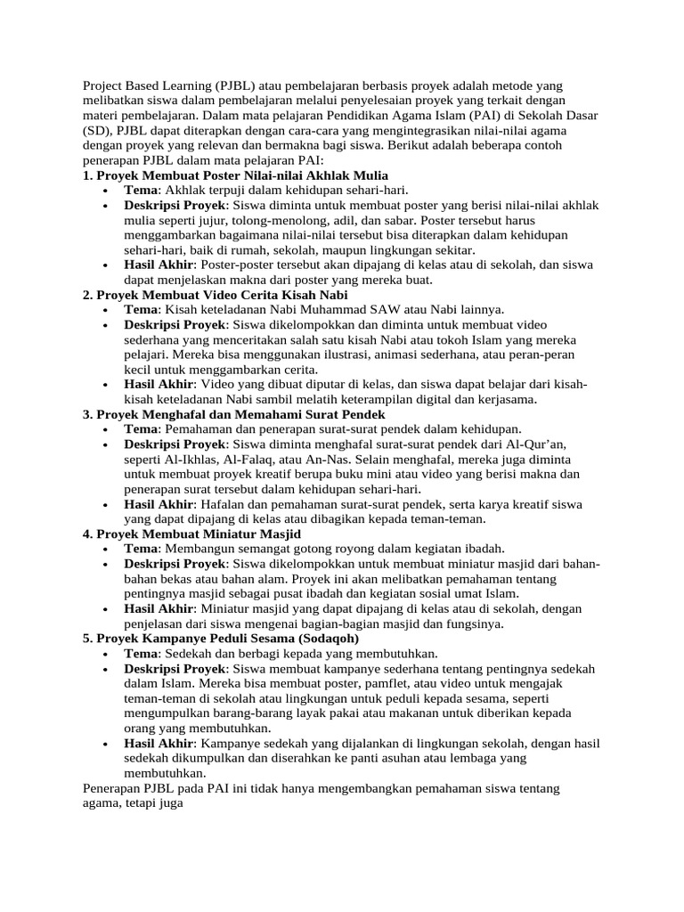 Contoh PJBL dalam Pendidikan Agama Islam | PDF | Karier & Perkembangan ...