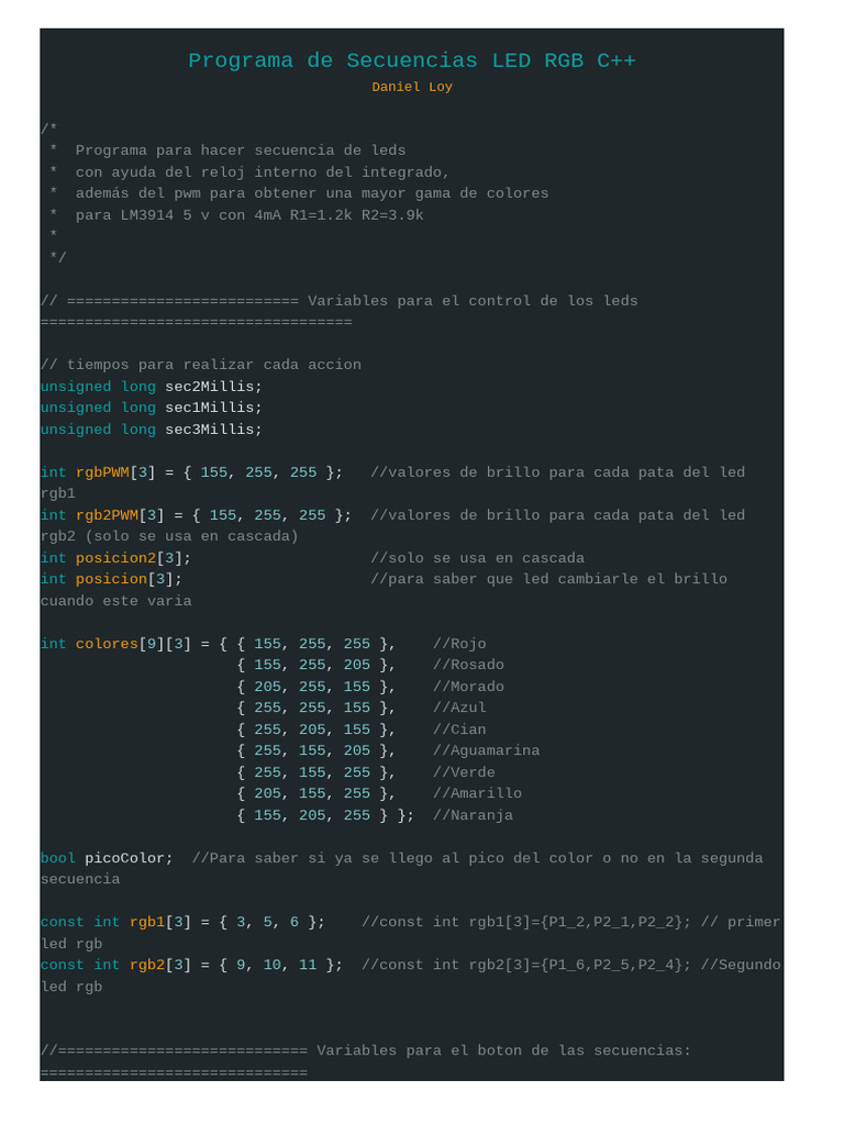 Secuencias LED RGB en C++ | PDF | Visión | Tecnicas artisticas