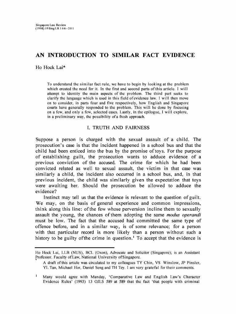 B2.ho 1998-Similar Fact Evidence | PDF | Relevance (Law) | Evidence